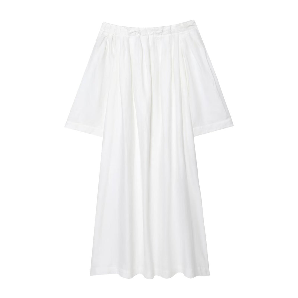 Women's New Fashion Loose Off Shoulder A-line Linen Blended Midi Dress