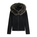 Women's fur collar zipper hooded knitted cardigan