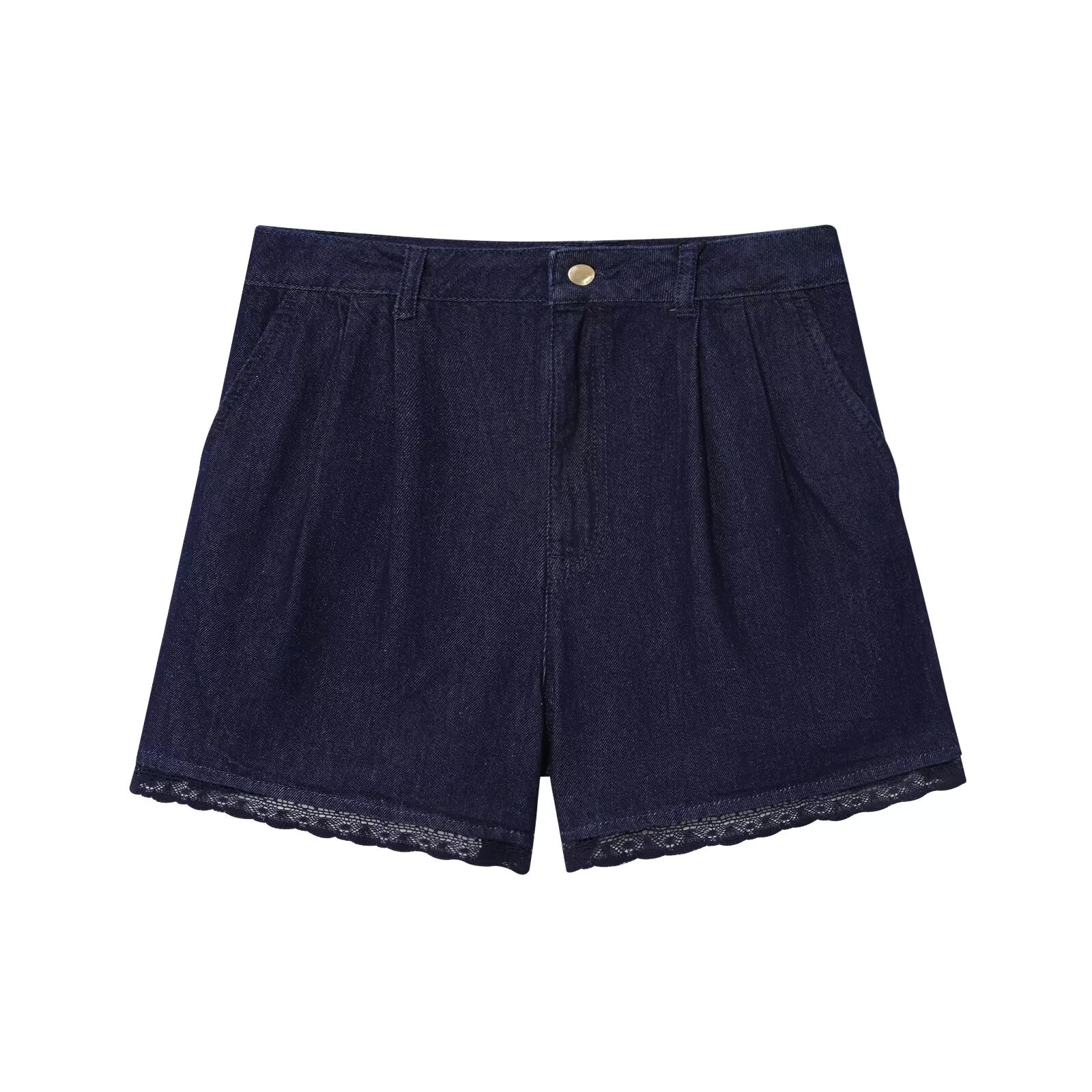 Women's new fashion lace Lapel short denim shirt+shorts suit
