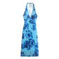Women's new fashion hanging neck collar printed MIDI dress