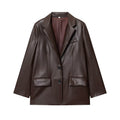 Women's new fashion loose leather effect straight suit jacket