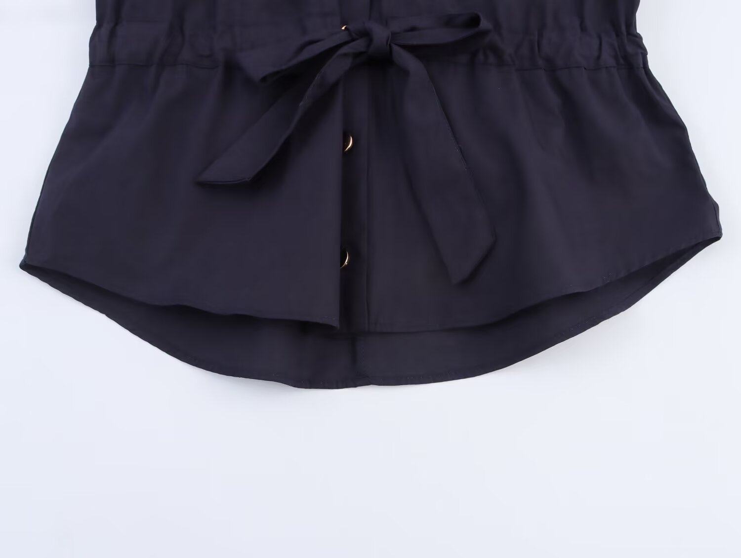 Women's New Fashion With Belt Casual Single breasted Poplin Shirt
