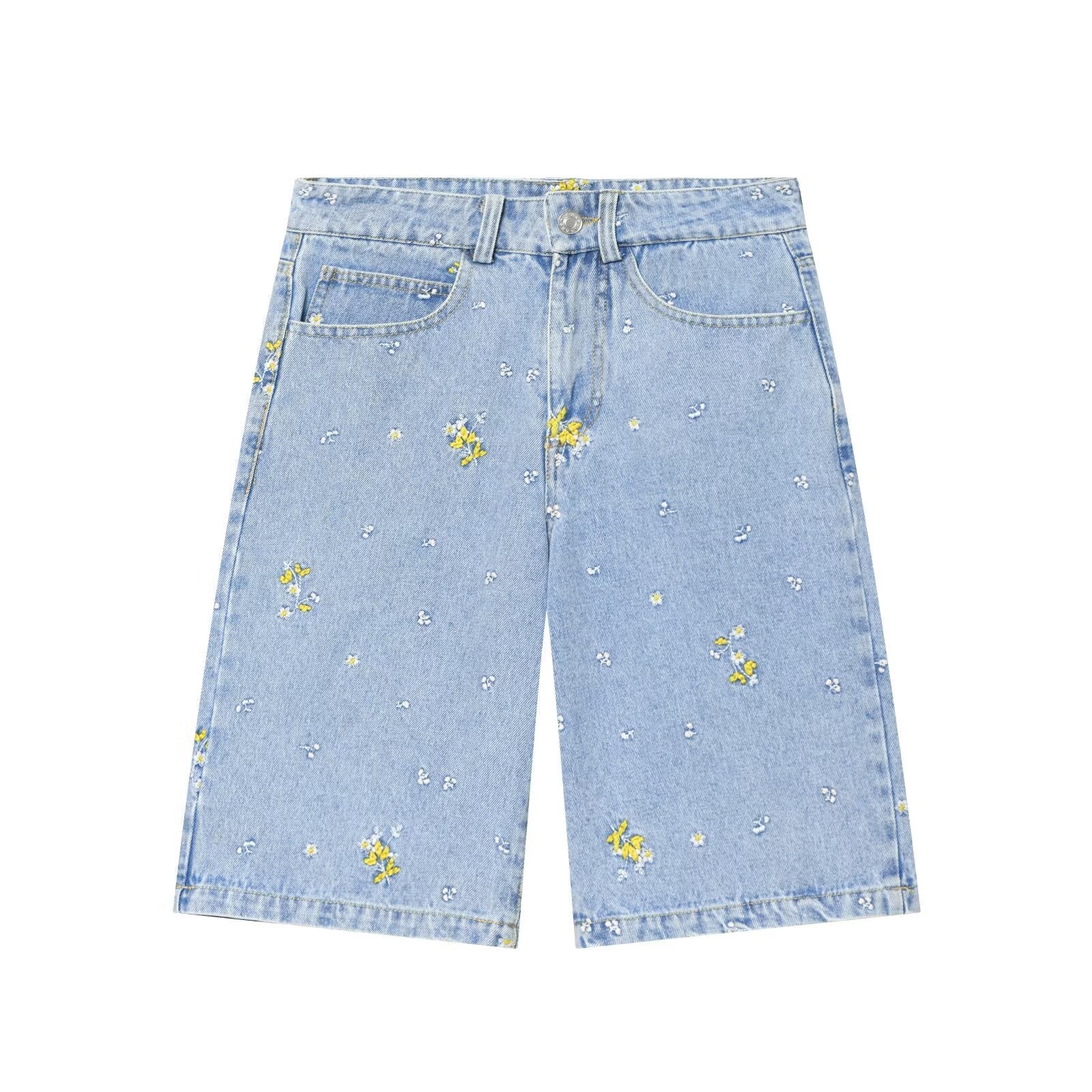 suit Women's 2 pieces flower embroidered denim jacket Coat+Shorts