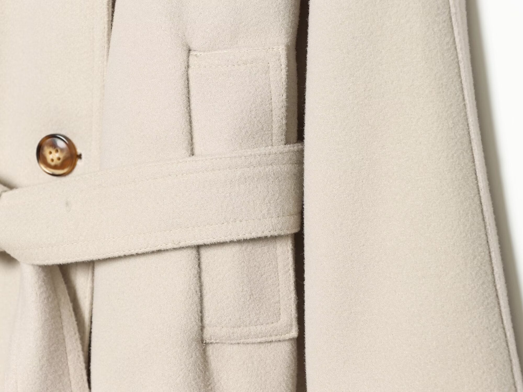 Women's with belt standing collar woolen coat