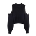Women's hollow ball decoration O Neck knitted sweater