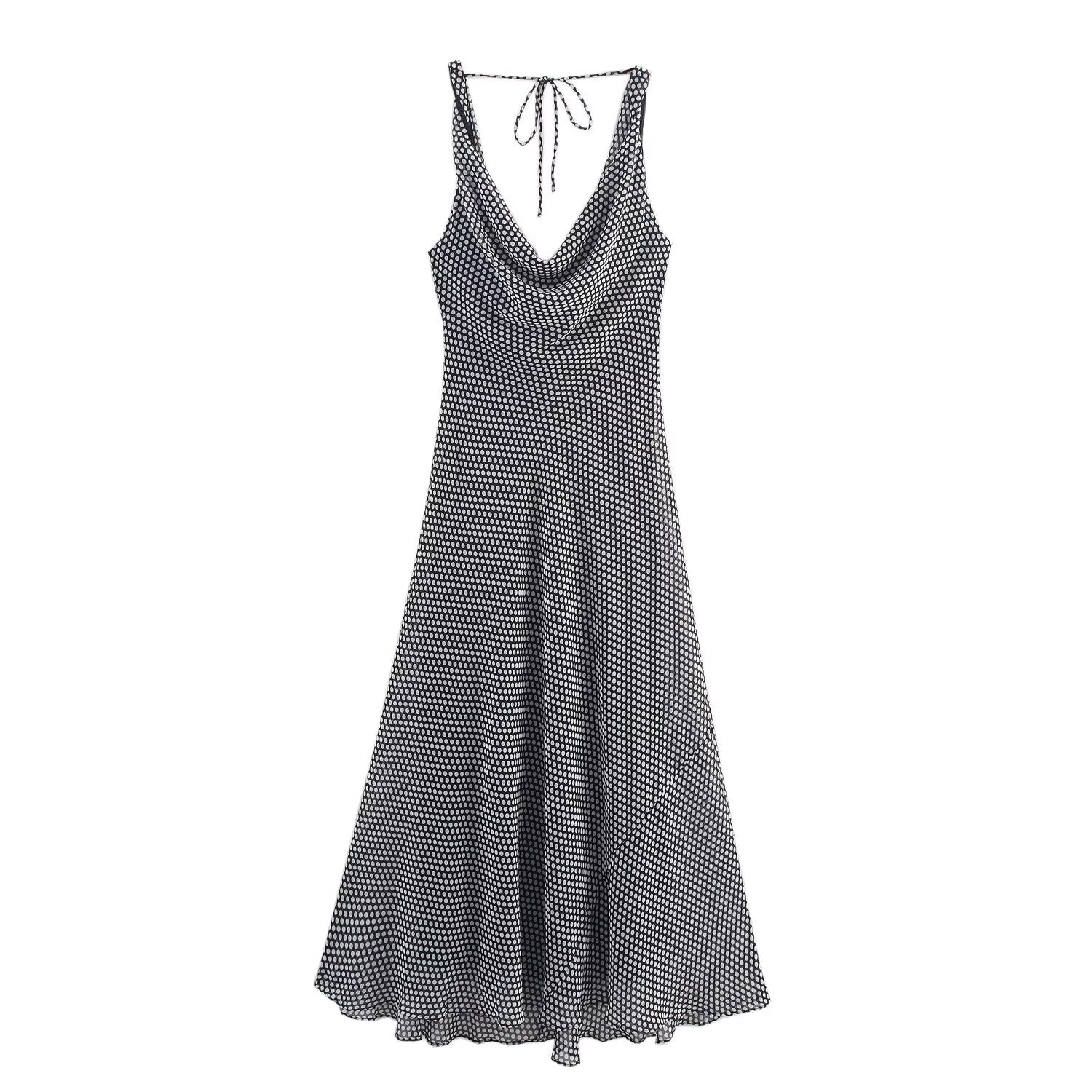 Women's new fashion sleeveless polka dot printed MIDI dress
