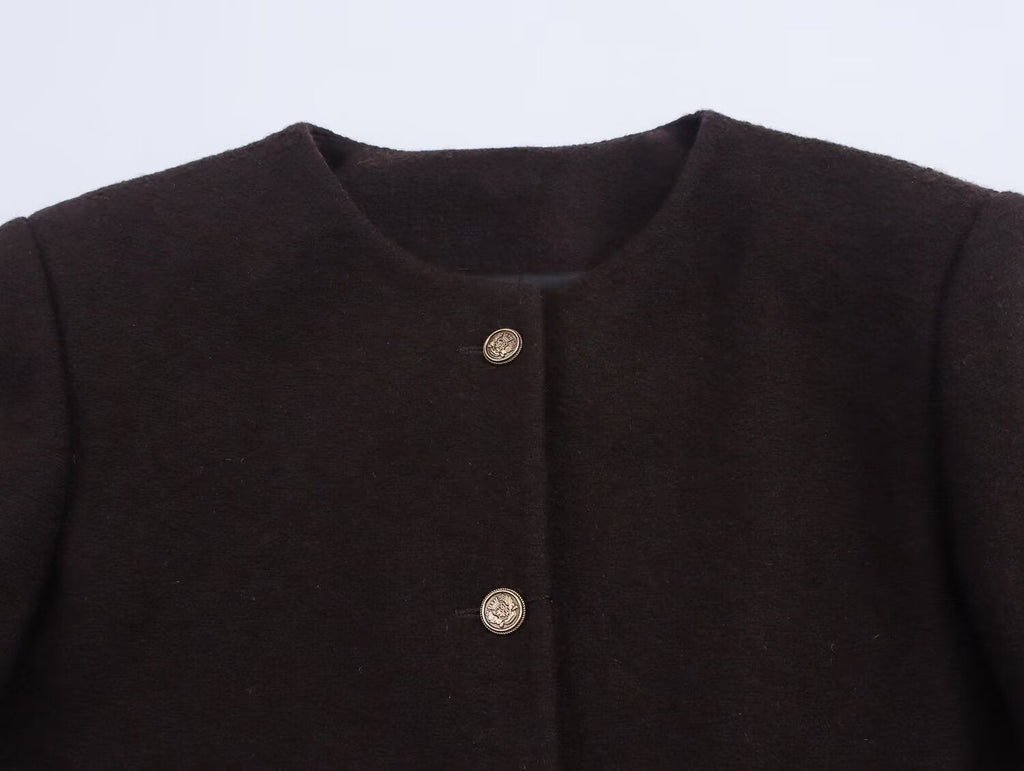 Women's autumn fashion short O Neck Button-up woolen coat