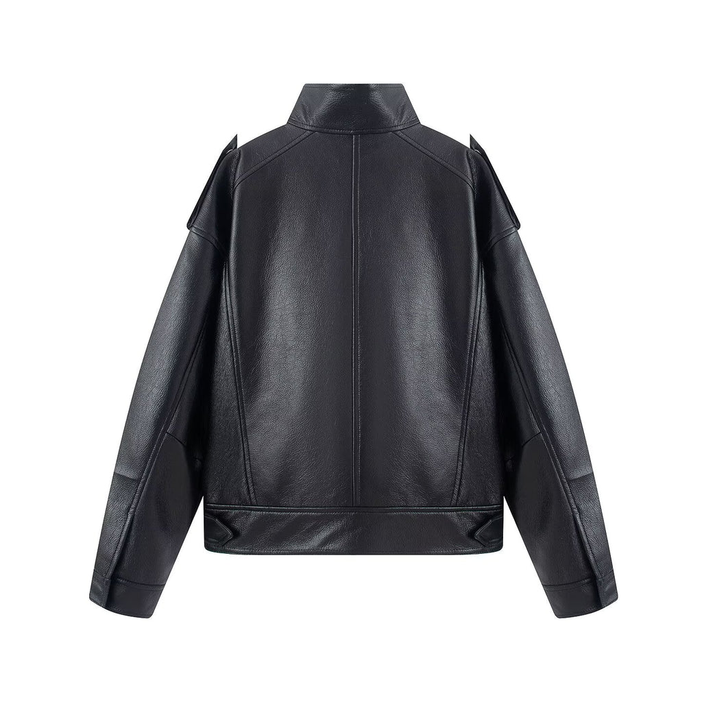 Women's black faux leather pilot jacket Coat