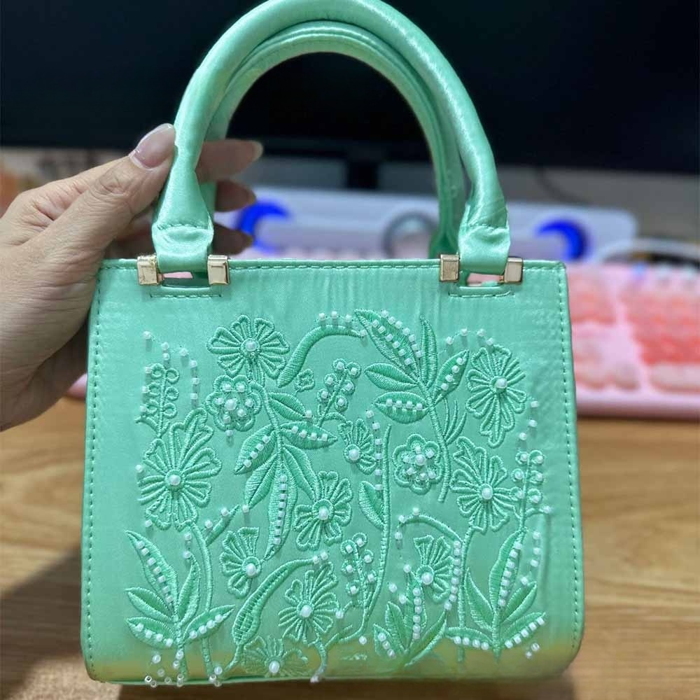 Women's new fashion Pearl embroidered satin texture chain bag shoulder bag