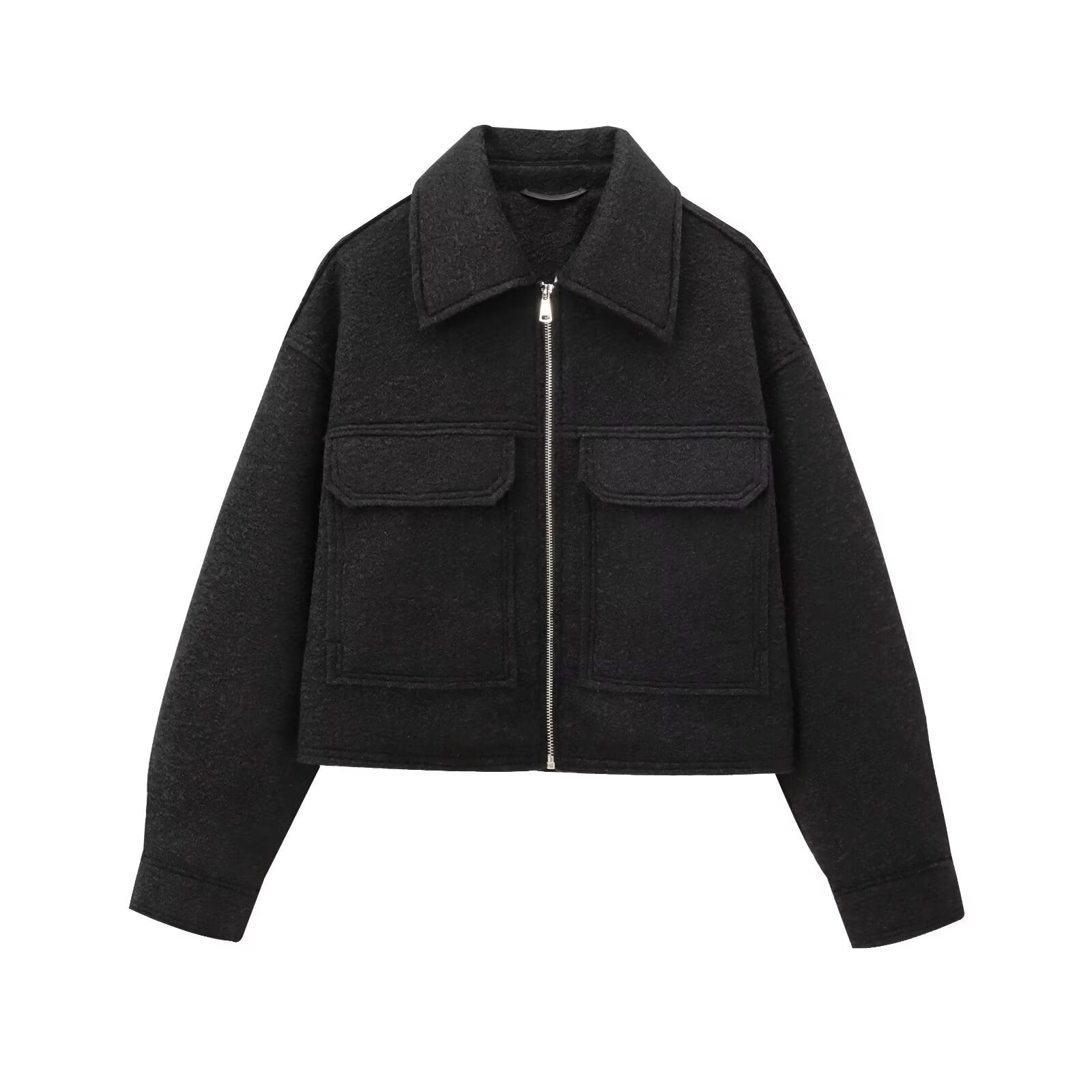 Women's short lapel zipper woolen jacket Coat