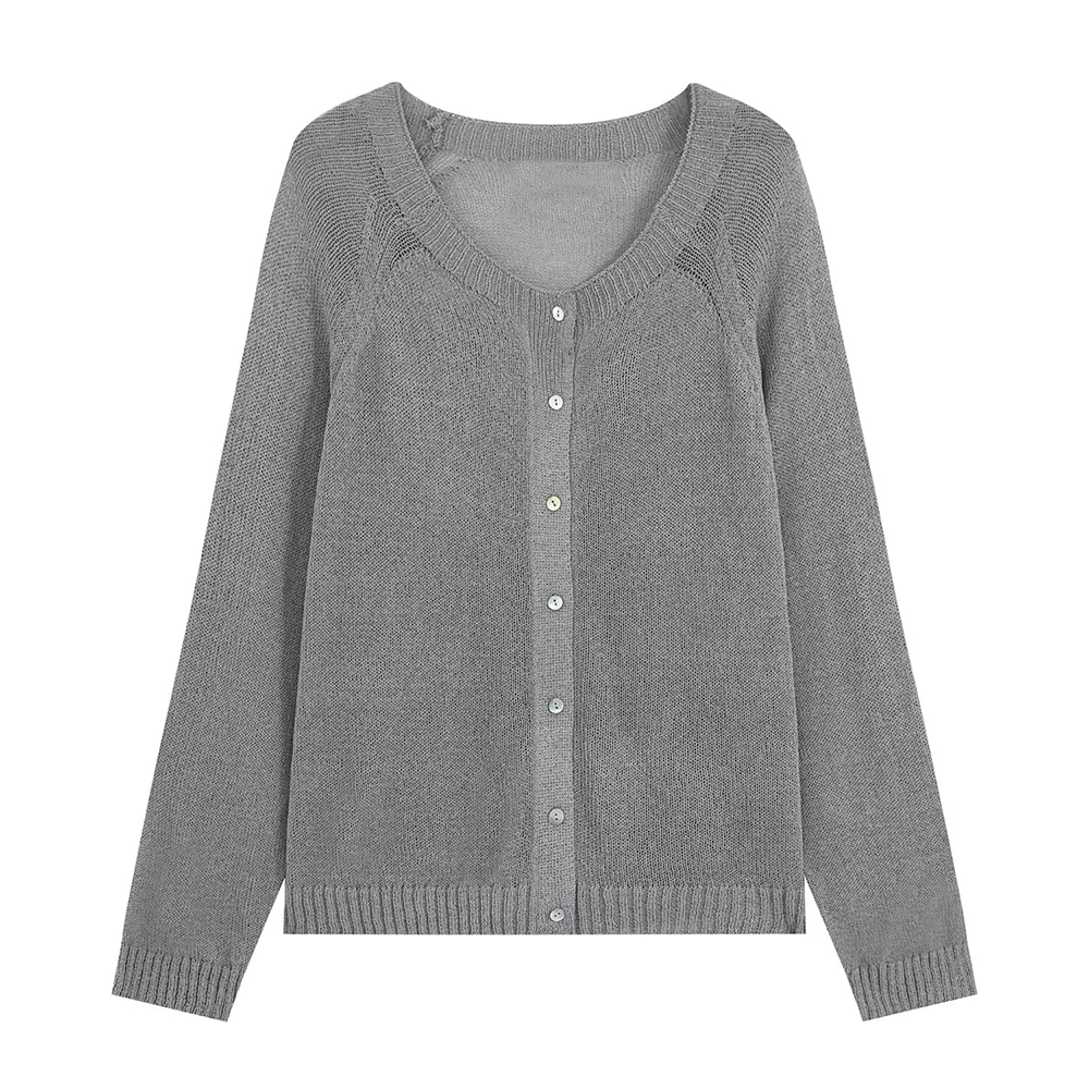 Women's round-necked button-up knit Coat