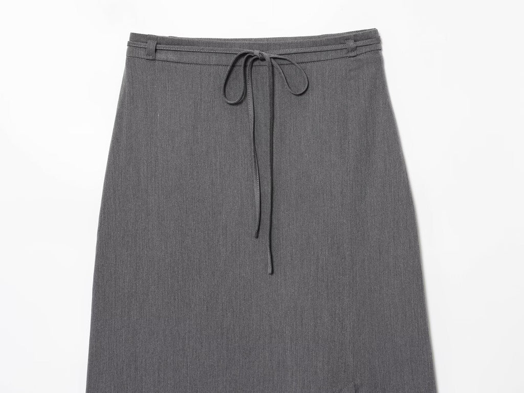 Women's New Fashion With Belt Casual Split Straight Midi Skirt