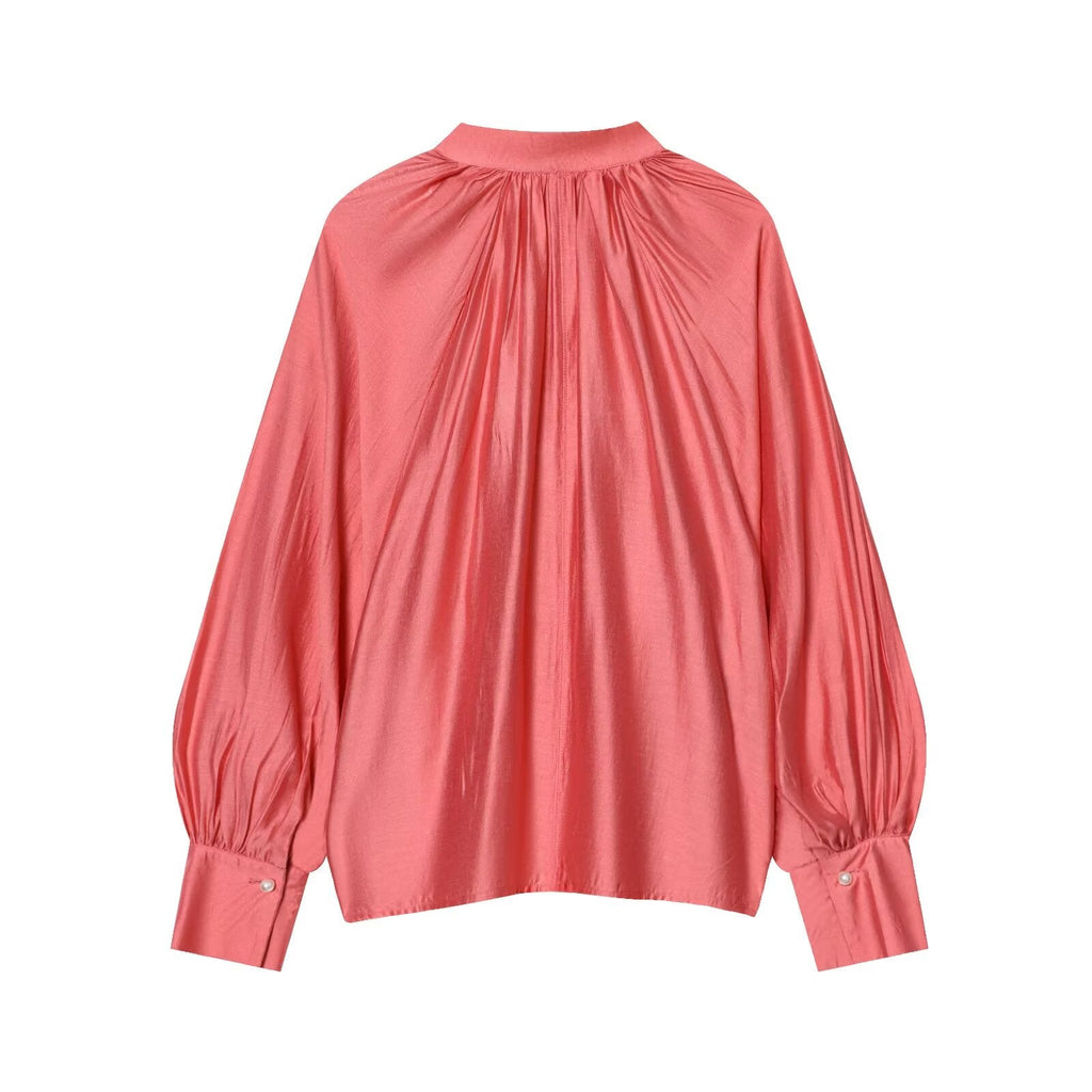 Women's pleated decorative lantern sleeve shirt