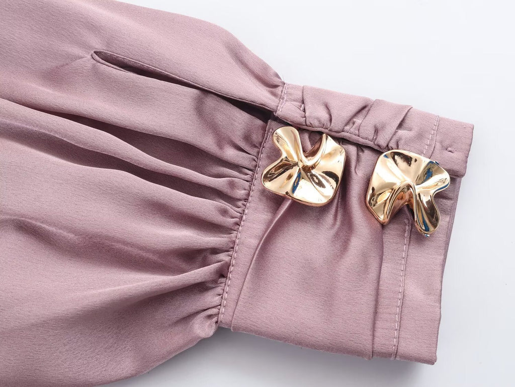 Women's new fashion bow decoration casual satin texture shirt