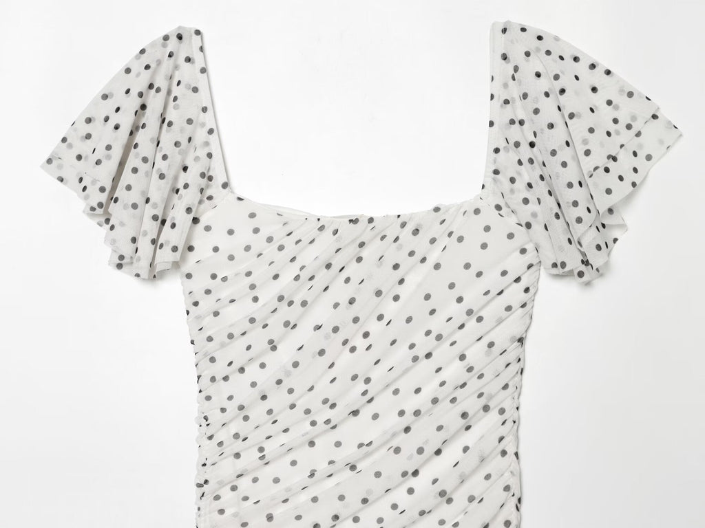Women's slim pleated polka dot dress