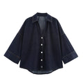 Women's new fashion wide sleeved single breasted denim shirt+Jeans suit