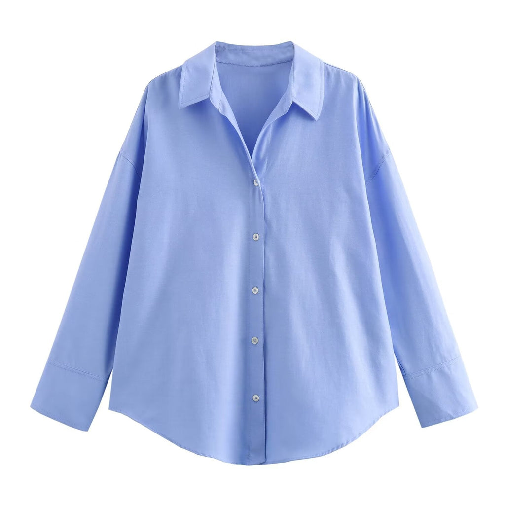 Women's new fashion loose basic style multi-color versatile poplin shirt casual striped shirt retro long sleeved button up women's shirt chic top