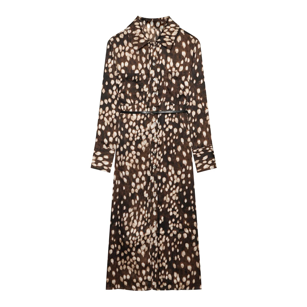 Women's long sleeved spotted print shirt style dress