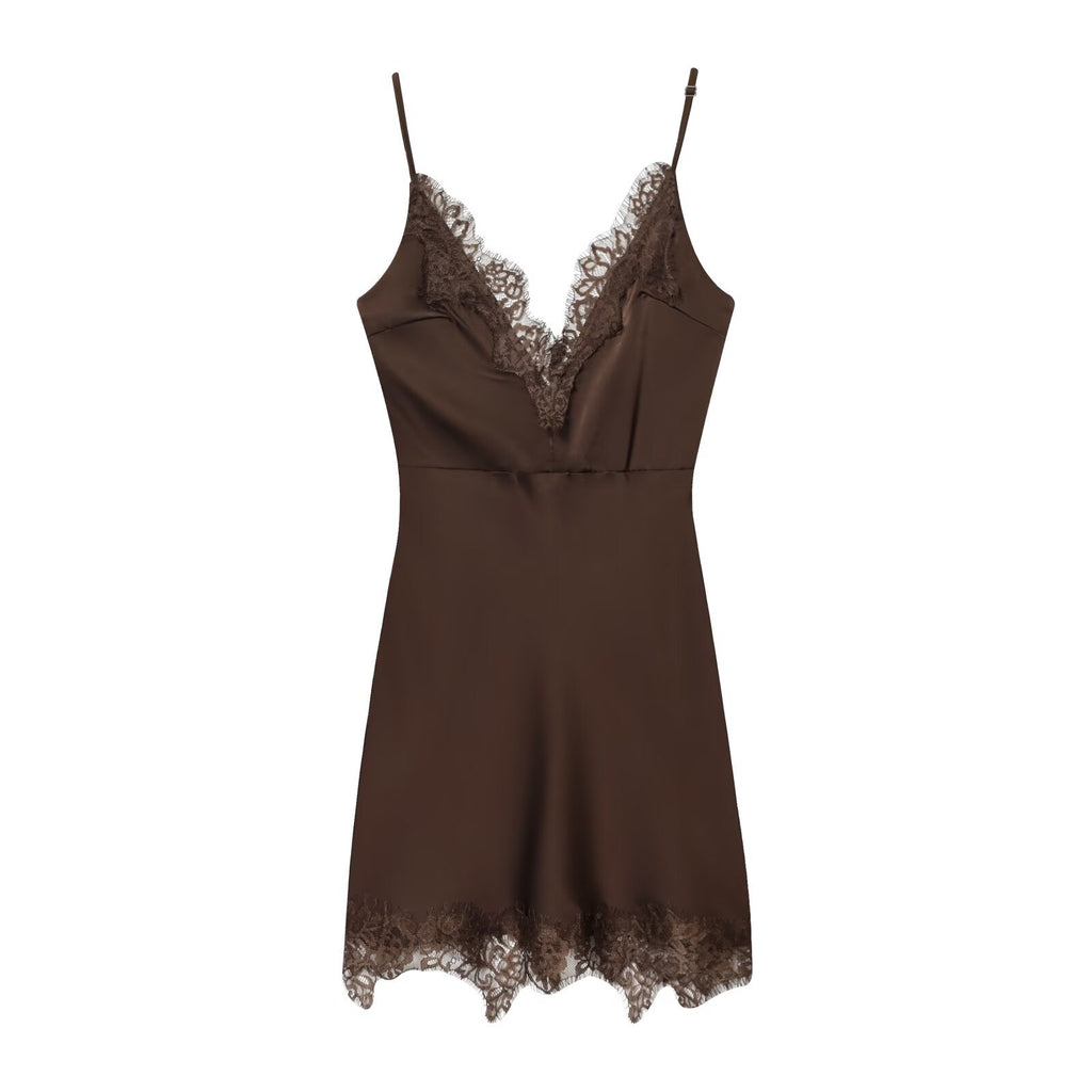 Women's New Fashion Sexy V-neck Lace suspender Mini Dress