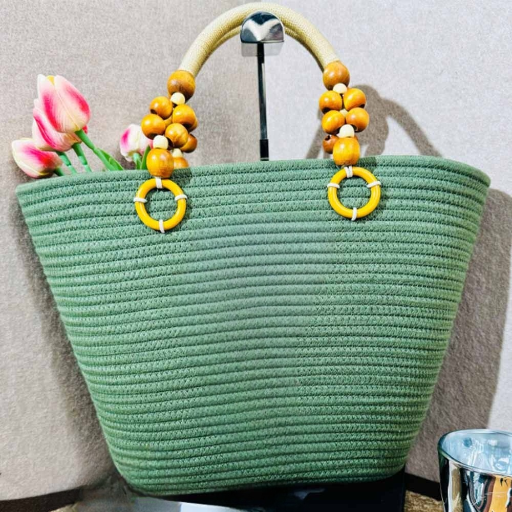 Women's new woven new large-capacity holiday beach bag with zipper