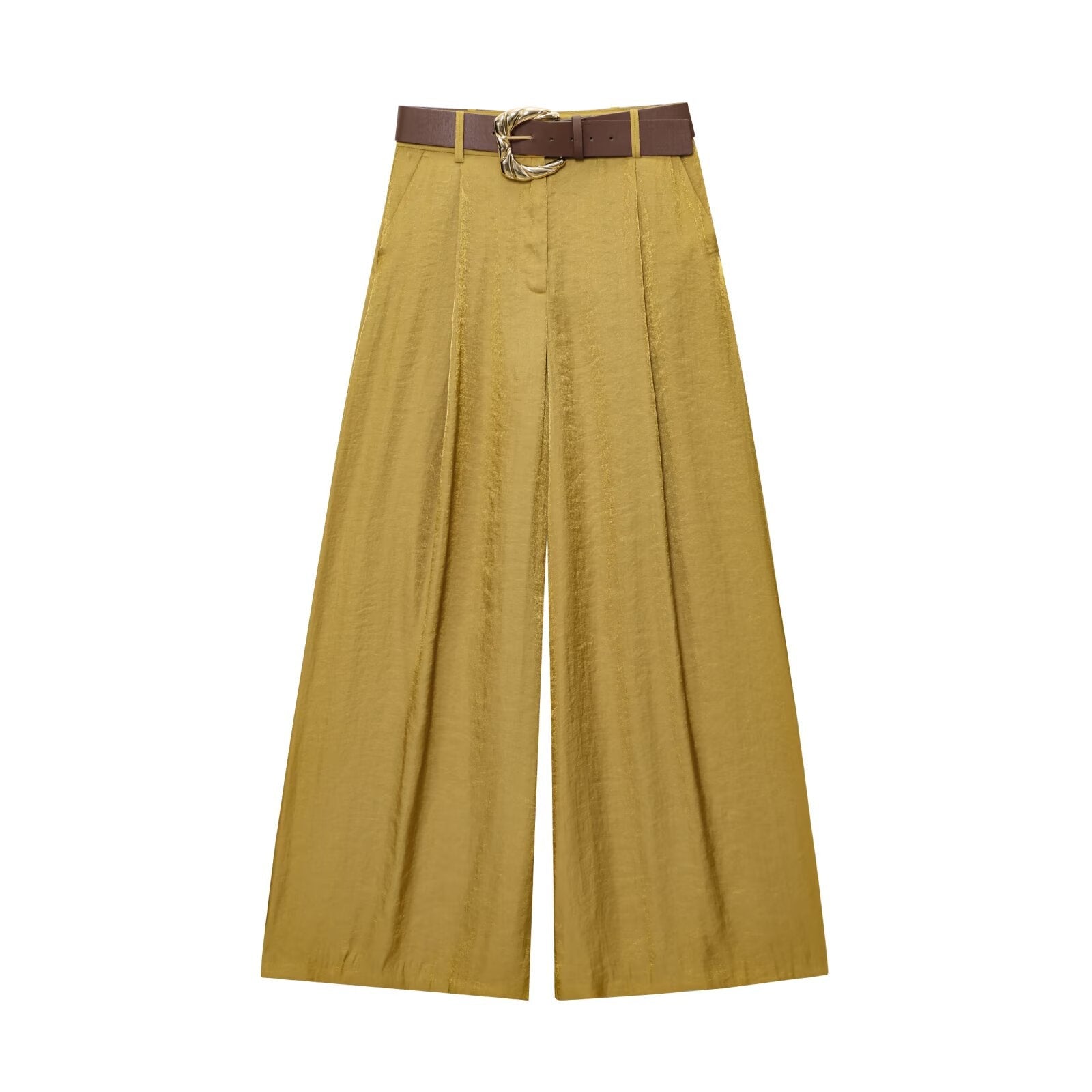 Women's with Belt loose satin textured wide leg pants