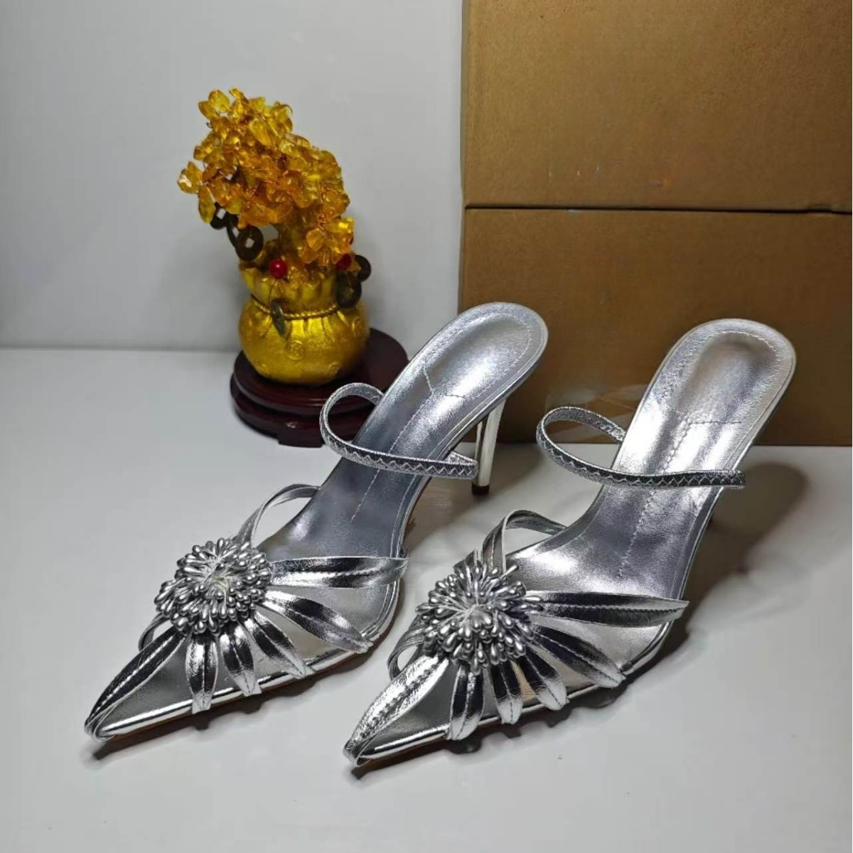 Women's new fashion pointed flower stamens ultra-high heel sandals