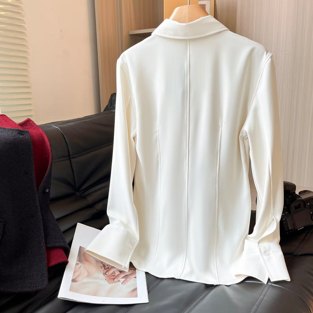 Women's 2025 new fashion slim fit lapel long sleeved shirt