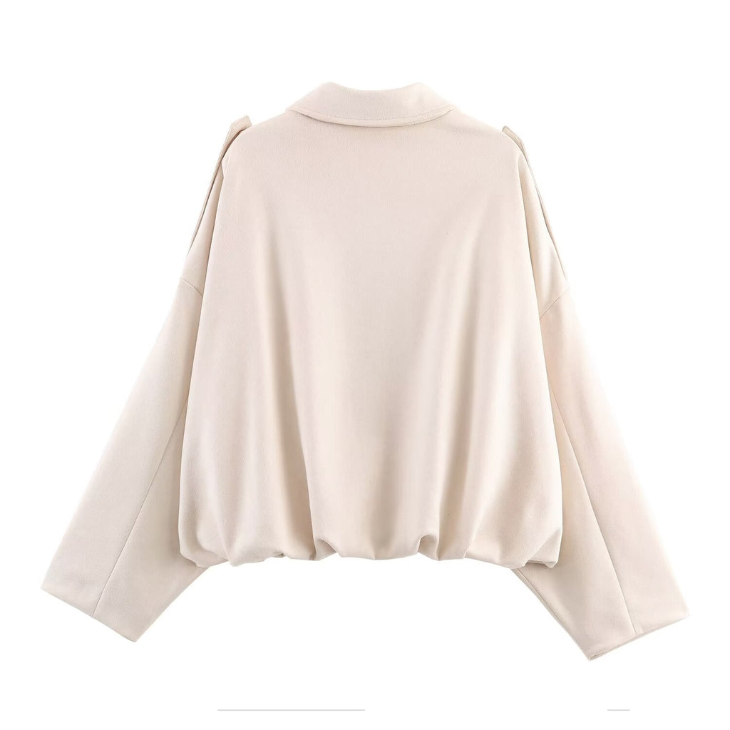 Women's new fashion faux suede effect loose bat sleeves flight jacket Coat