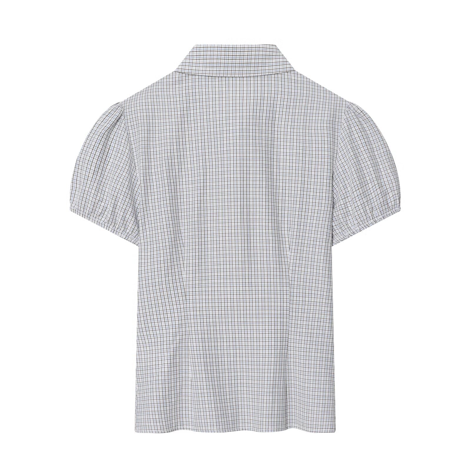 Women's short sleeved plaid elastic poplin shirt