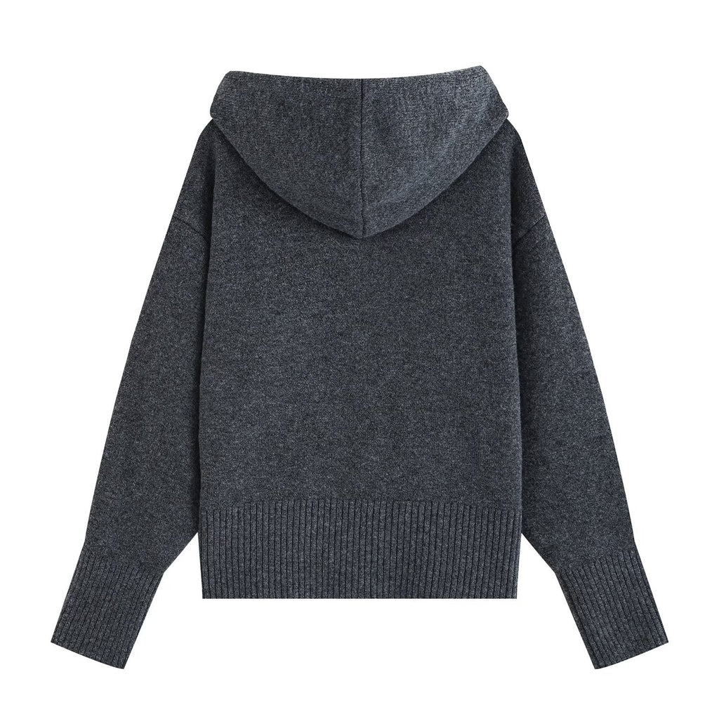 Women's soft-textured hooded knit sweatshirt
