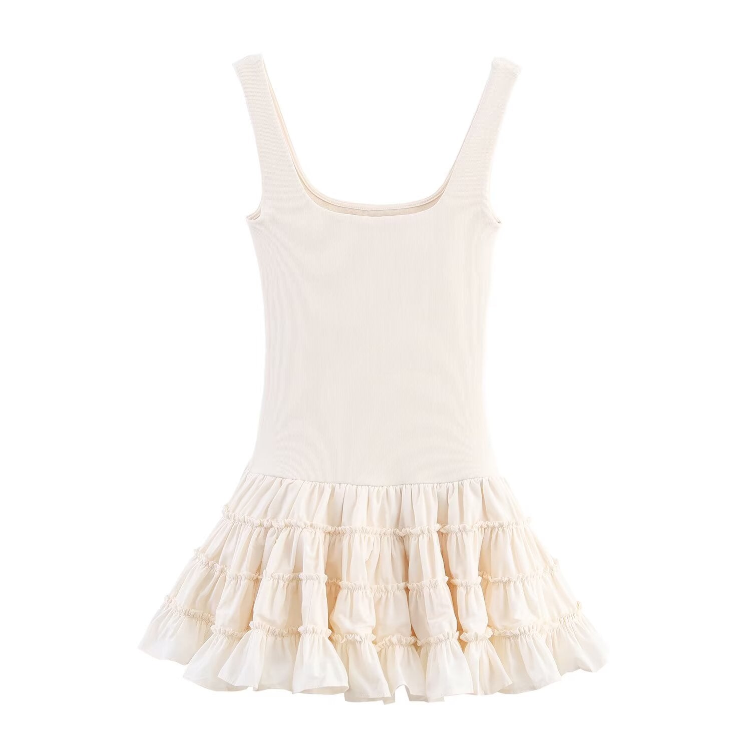 Women's New Fashion Fluffy Bottom hem Splicing Vest style Mini Dress