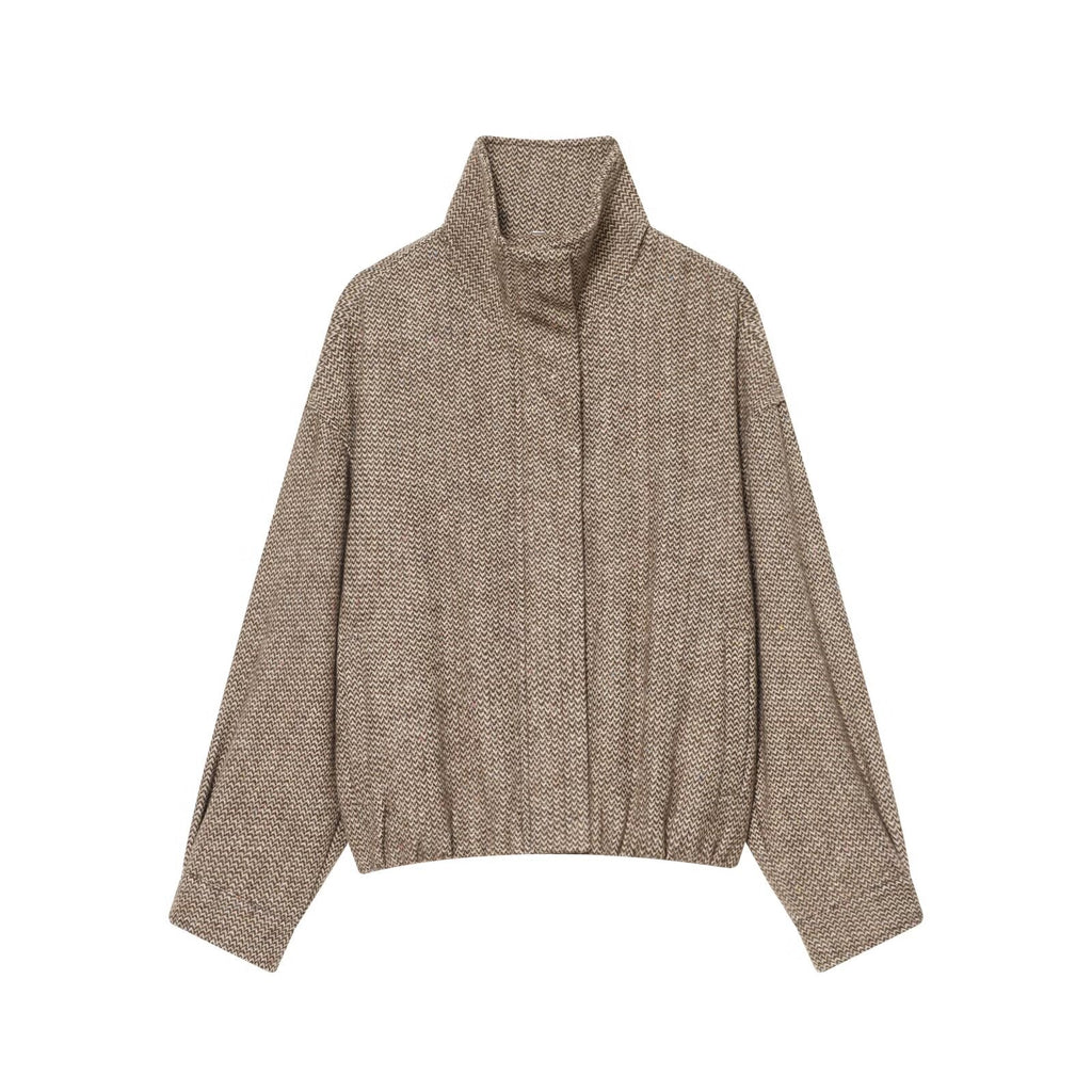 suit Women's 2 pieces standing collar herringbone diagonal jacket Coat +Skirts