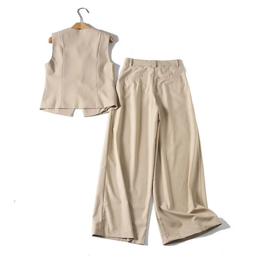 suit Women's 2 pieces Buckle design casual linen blended vest+Pants