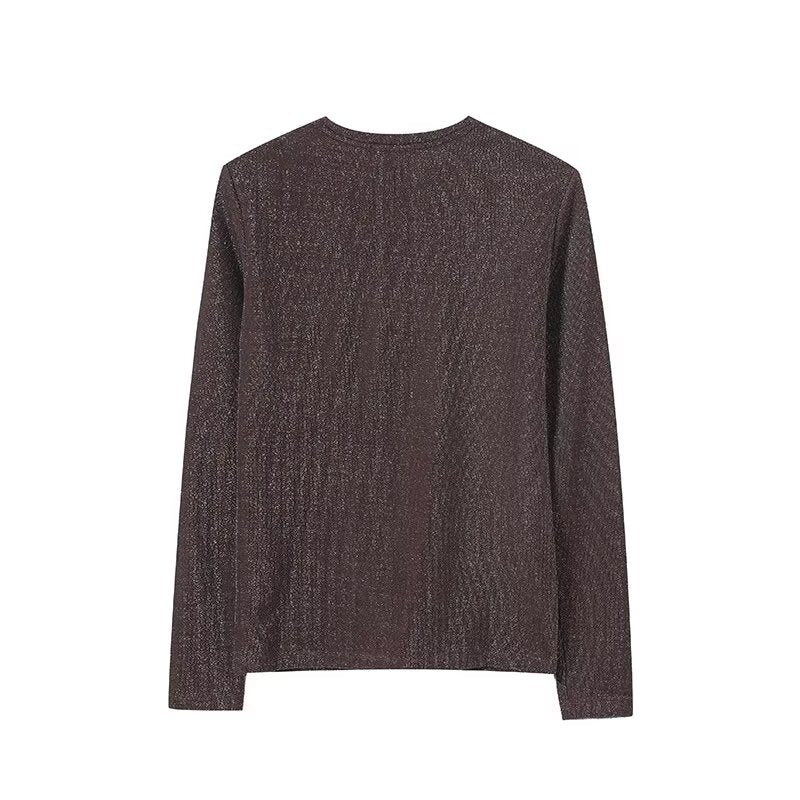 Women's metallic thread slim O Neck T-shirt
