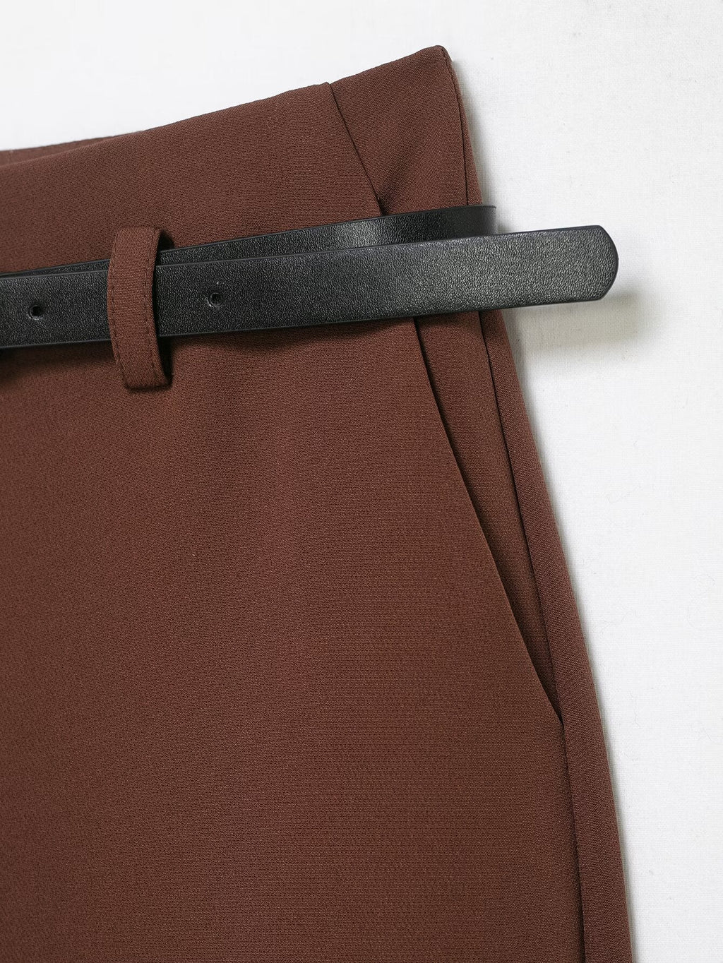 Women's rolled hem design casual With Belt pants