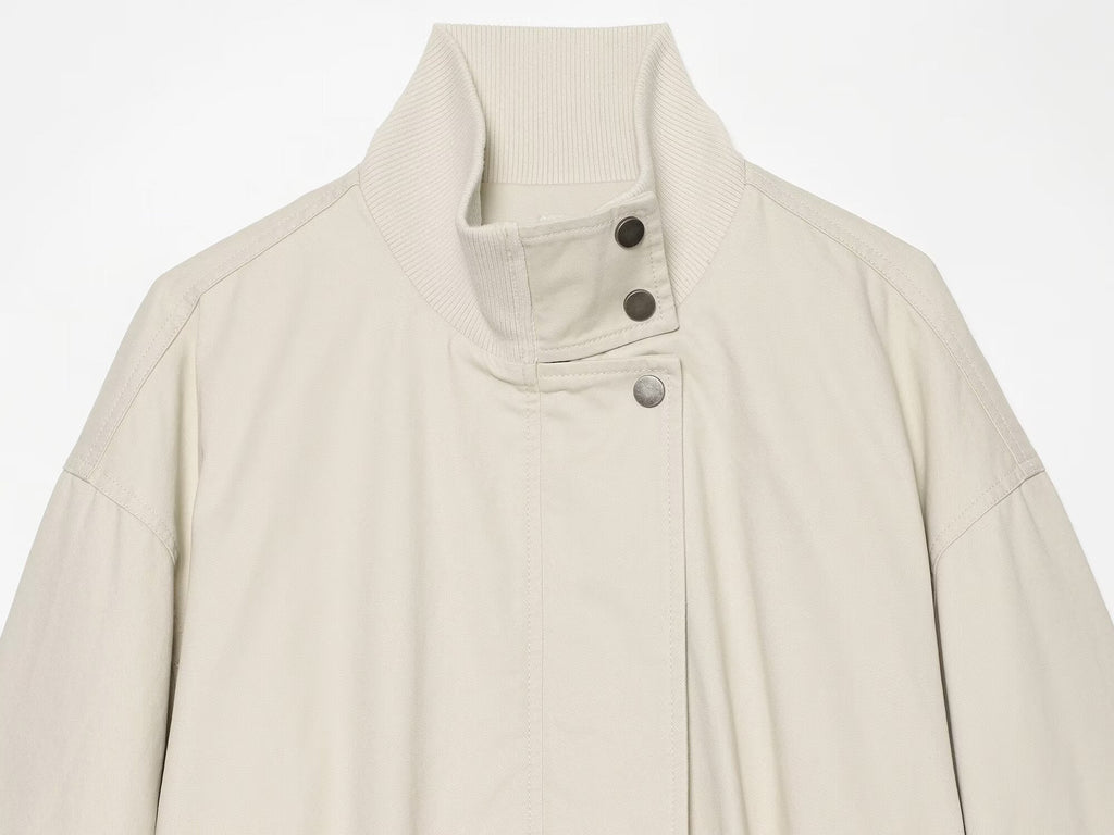 Women's standing collar elastic waisted cotton Coat