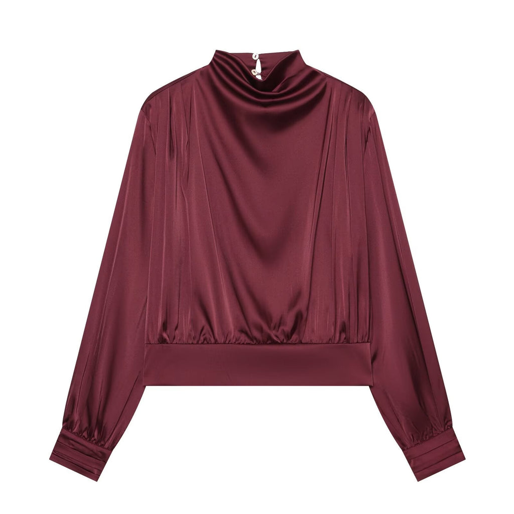 Women's with shoulder pads satin texture shirt
