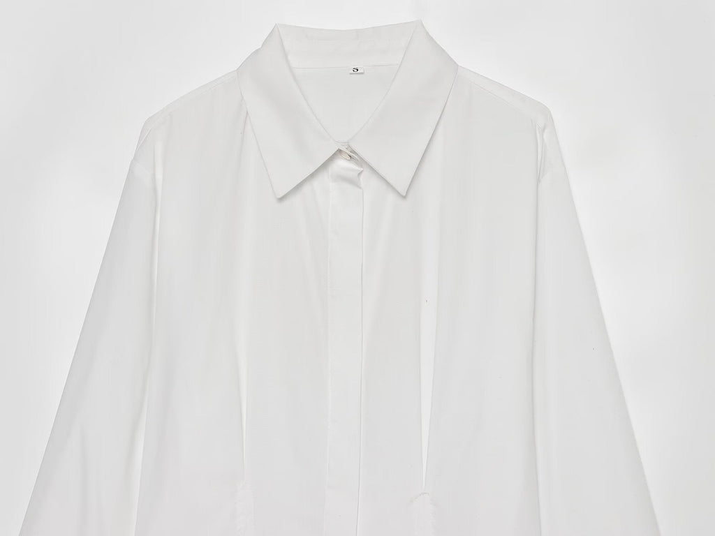 Women's pleated rolled edge sleeve lapel shirt