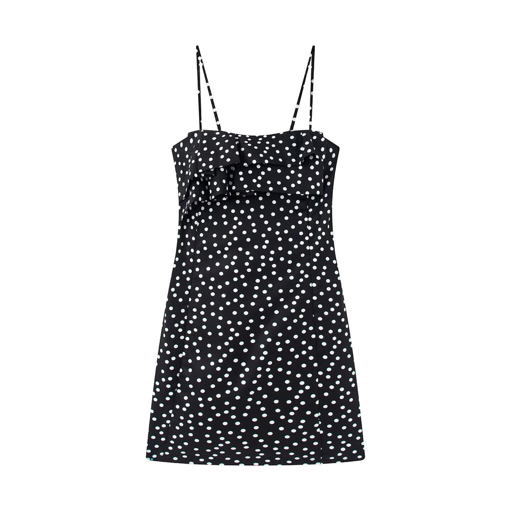 Women's sleeveless polka dot suspender dress