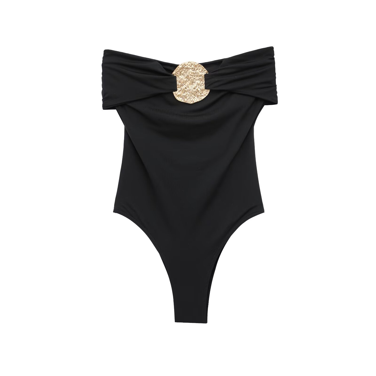 Ladies' new fashion pleated decoration tight strapless swimsuit retro sleeveless backless women's swimsuit