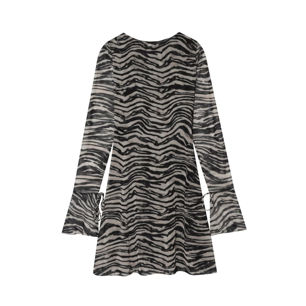 Women's animal striped printed tulle mini dress