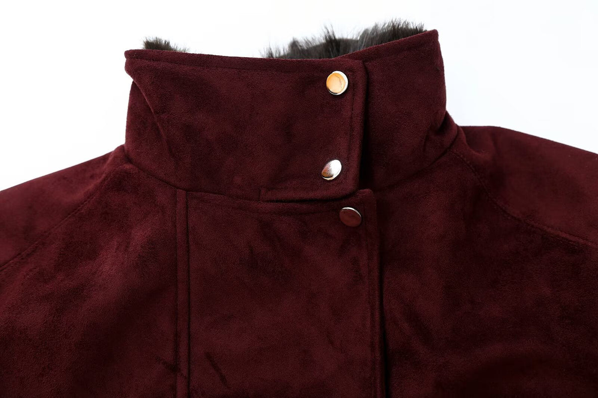 Women's fur collar design Anti suede effect jacket Coat