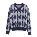 Women's comfortable casual O Neck argyle knitted sweater