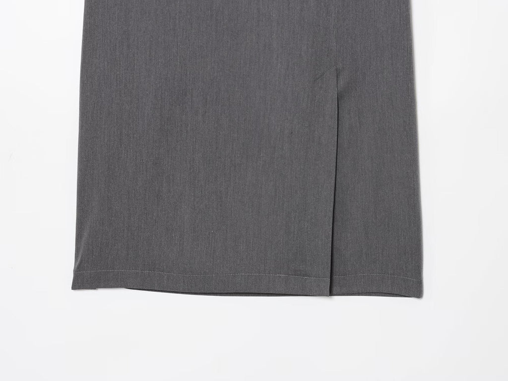 Women's New Fashion With Belt Casual Split Straight Midi Skirt