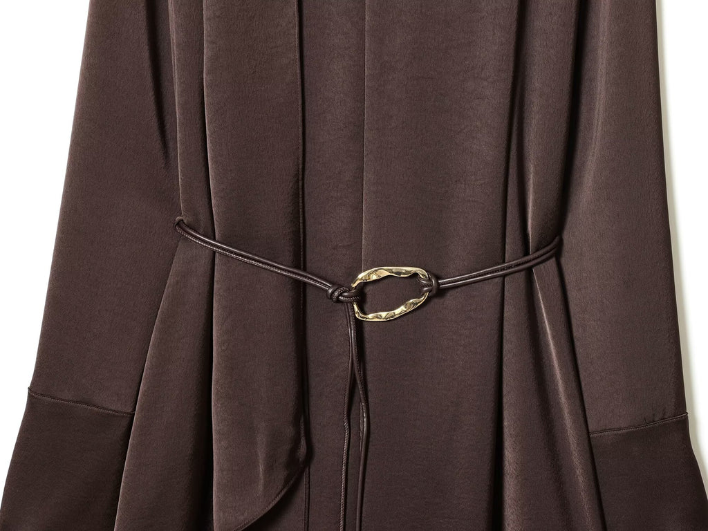 Women's With Belt Half High Neck Satin Texture Dress