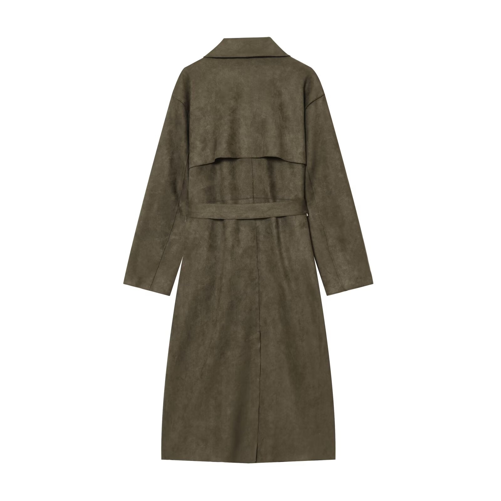 Women's new fashion with Belt long style suede effect windbreaker Coat