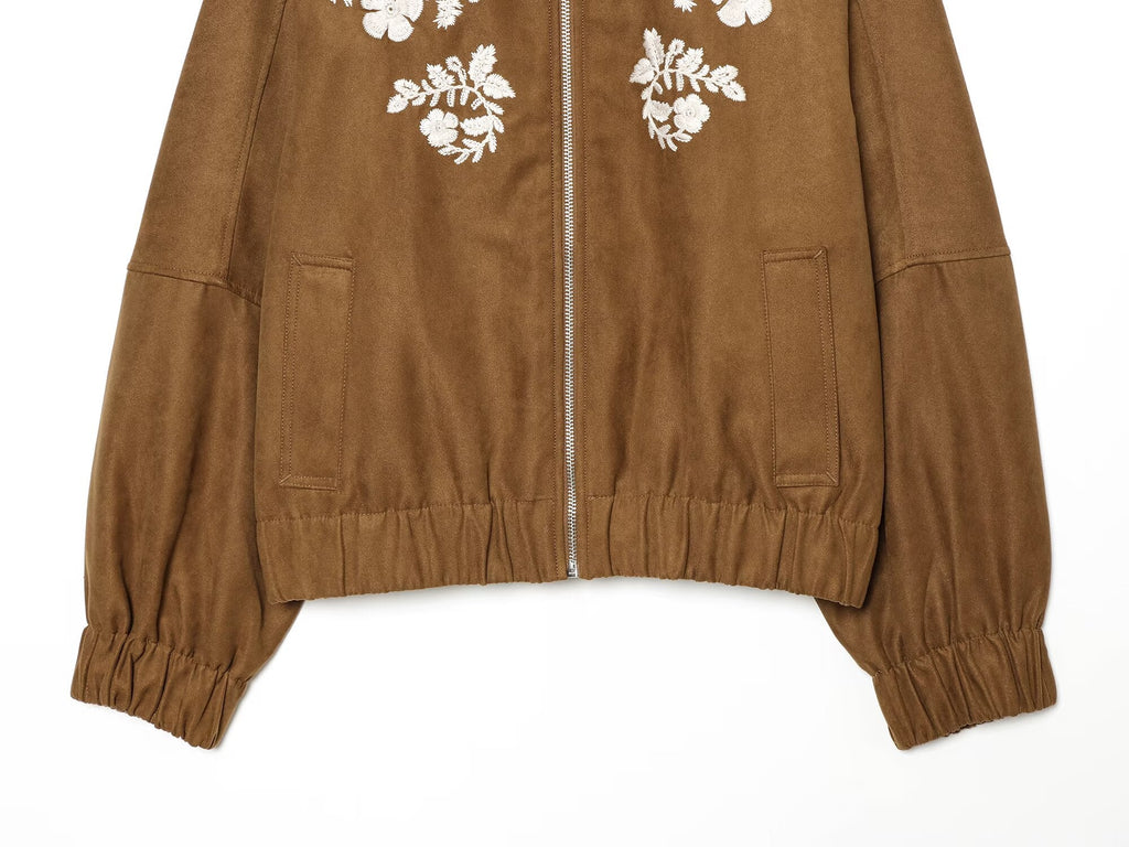Women's printed decorative stand collar pilot jacket