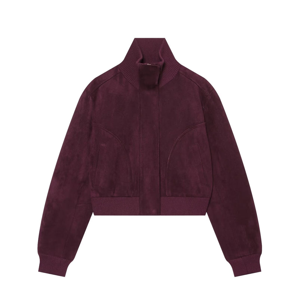 Women's Anti suede effect short stand collar Coat