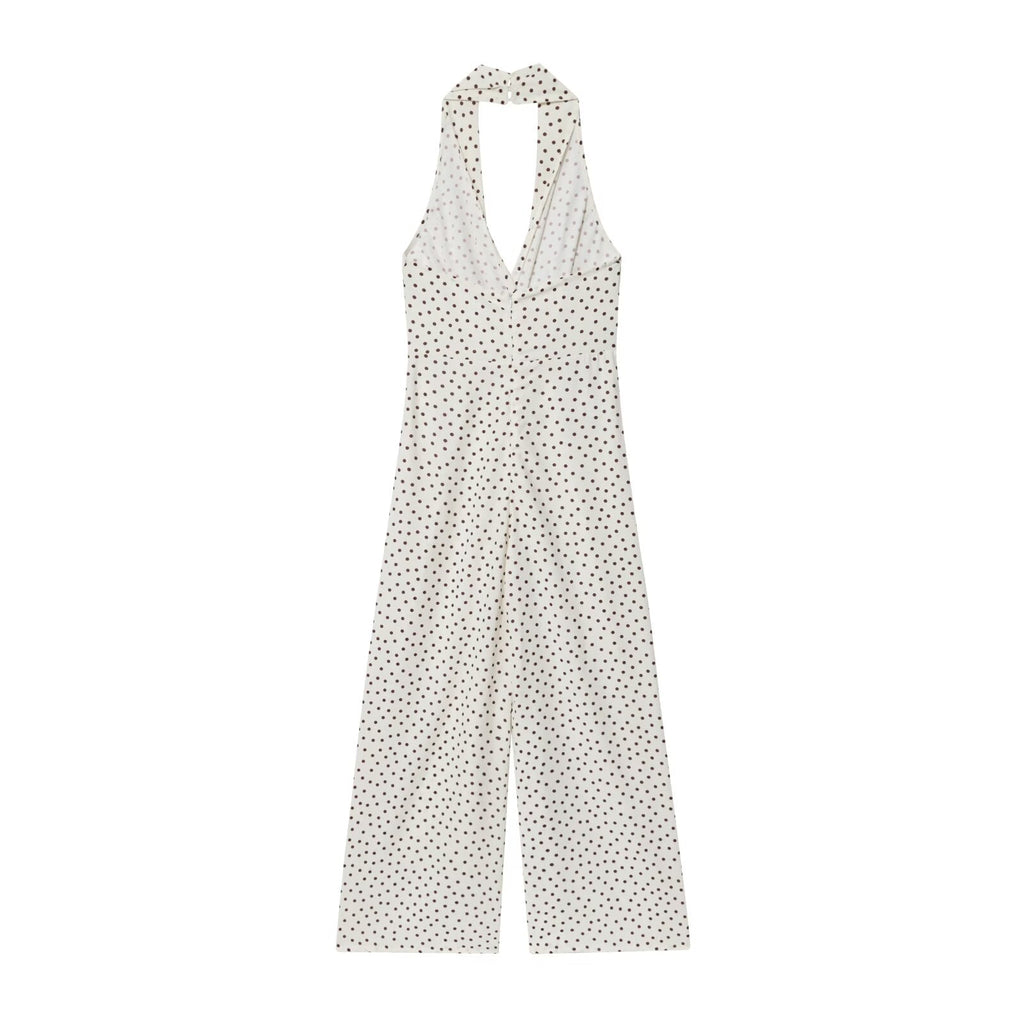 Women's 2025 Fashion Wave Point Hanging Neck Collar jumpsuit
