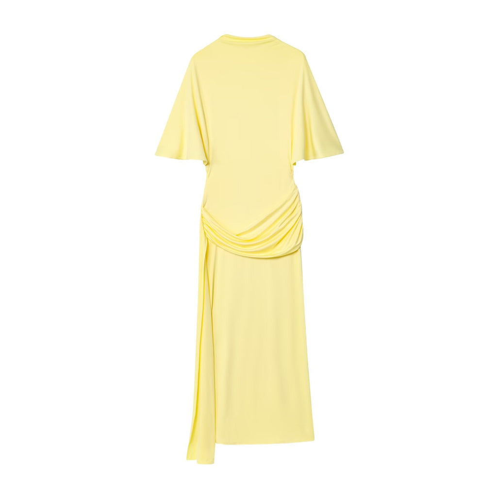 Women's new fashion backless layered decorative short sleeved MIDI dress